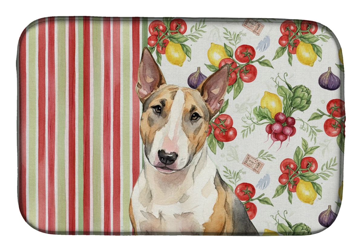 Picture of Carolines Treasures WDK8312DDM 21 x 14 in. Tricolor Miniature Bull Terrier Vegetables Dish Drying Mat