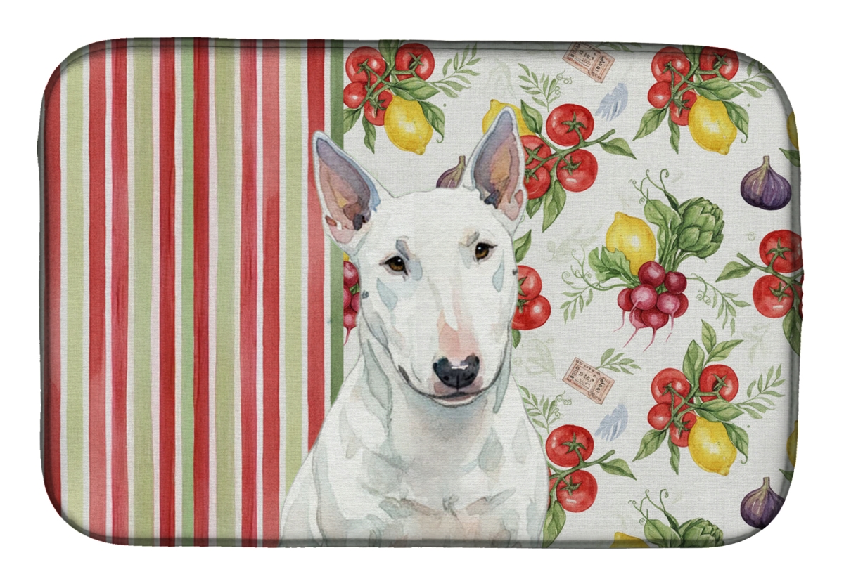 Picture of Carolines Treasures WDK8313DDM 21 x 14 in. White Miniature Bull Terrier Vegetables Dish Drying Mat