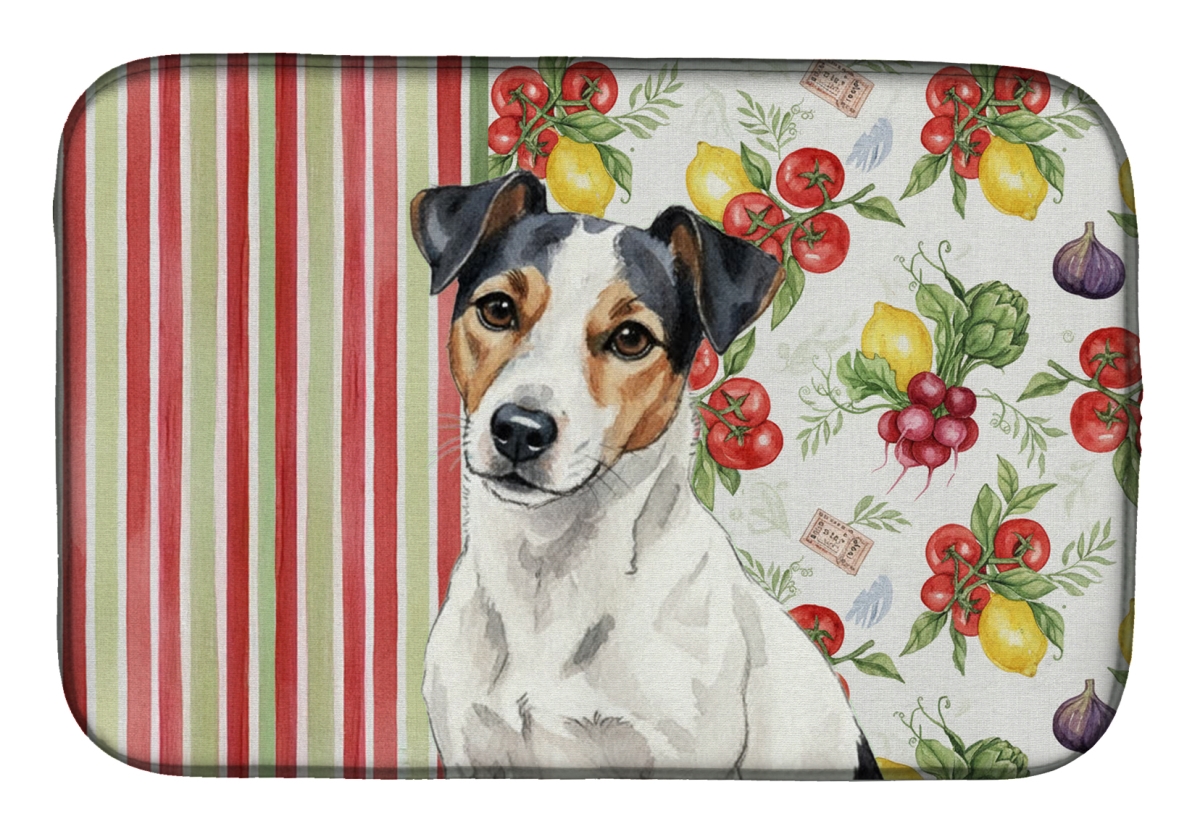 Picture of Carolines Treasures WDK8389DDM 21 x 14 in. White with Black Markings Russell Terrier Vegetables Dish Drying Mat