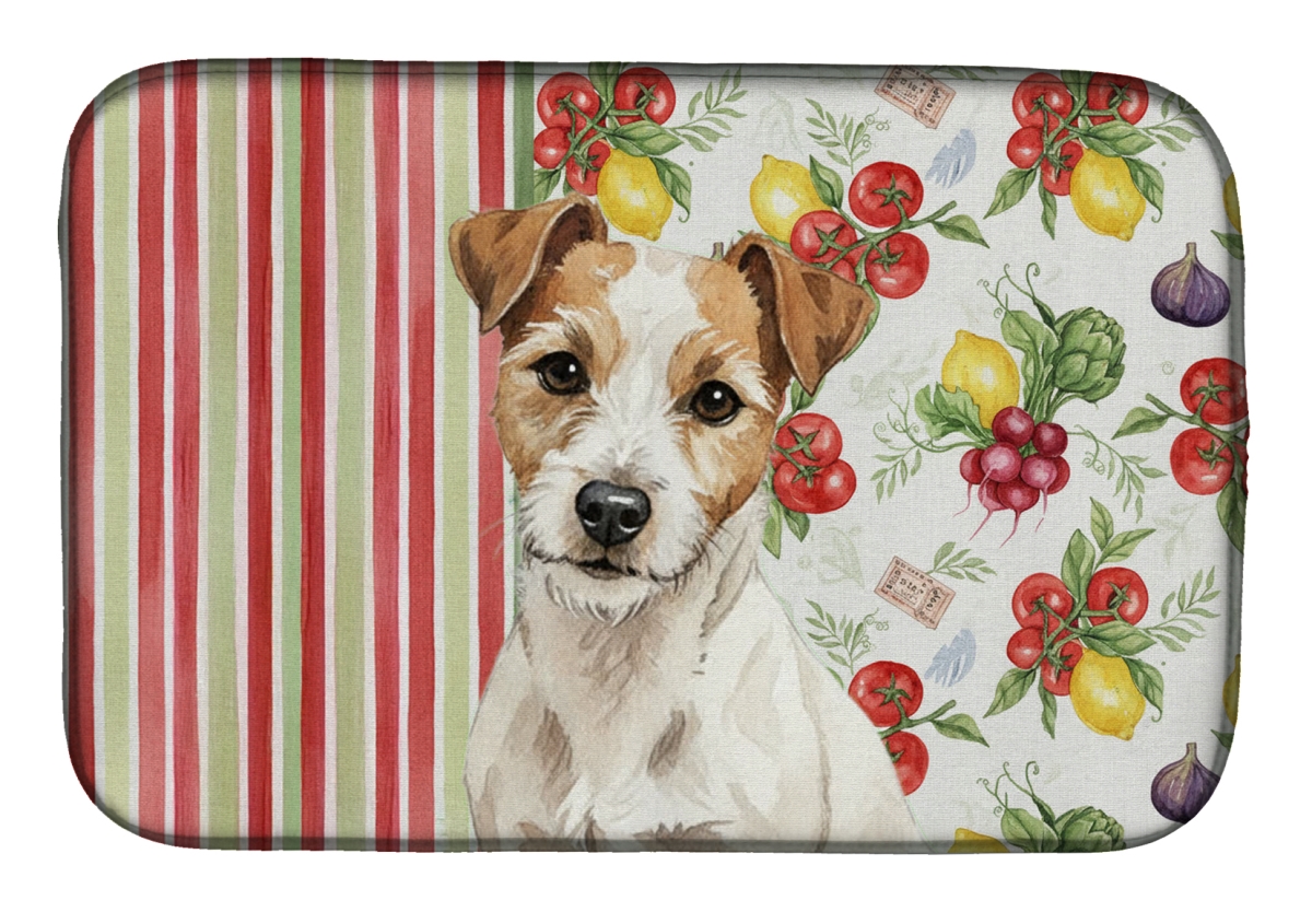 Picture of Carolines Treasures WDK8390DDM 21 x 14 in. White with Tan Markings Russell Terrier Vegetables Dish Drying Mat