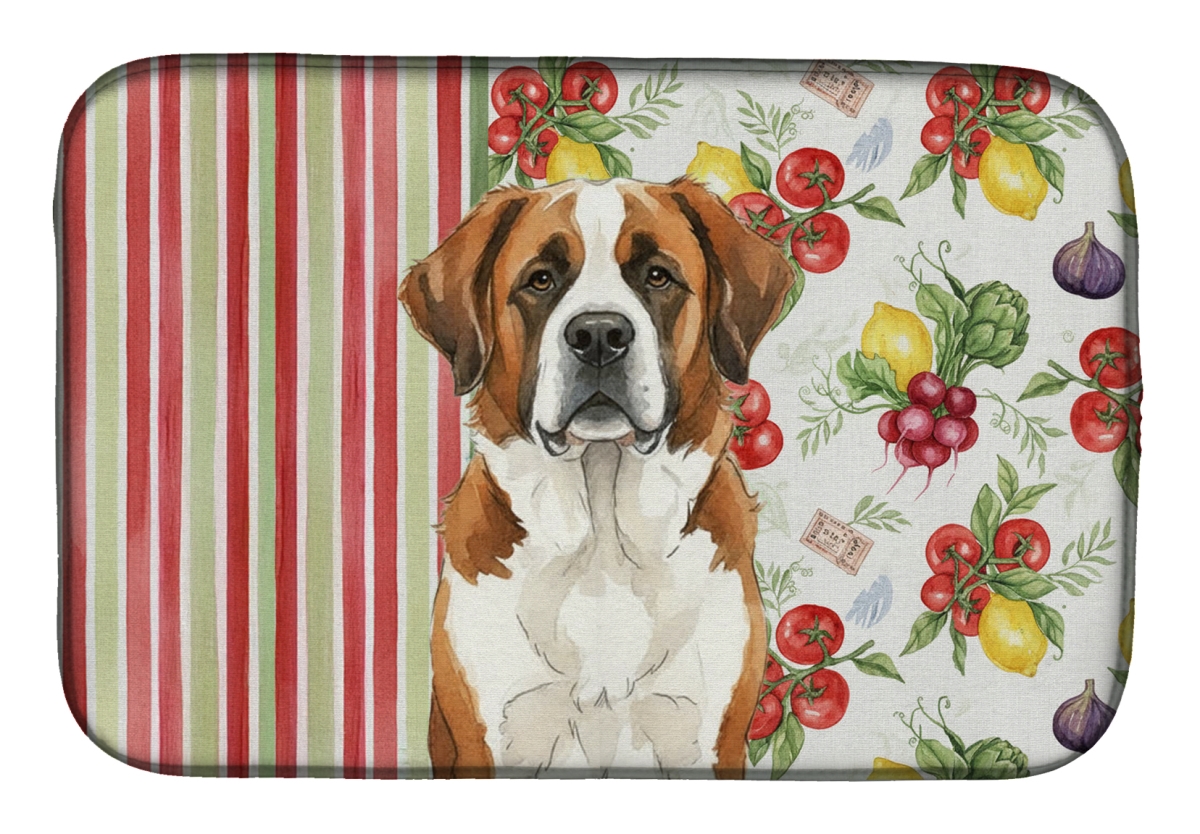Picture of Carolines Treasures WDK8393DDM 21 x 14 in. Brown & White Saint Bernard Vegetables Dish Drying Mat