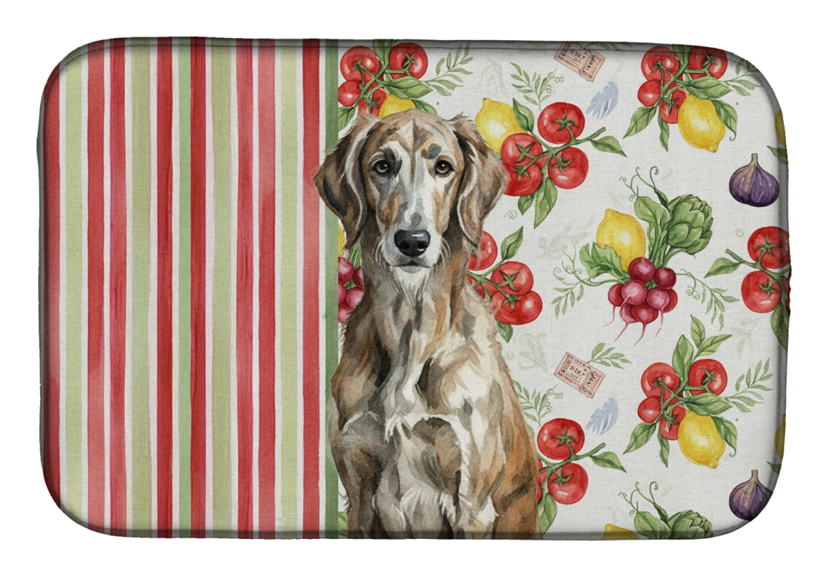 Picture of Carolines Treasures WDK8403DDM 21 x 14 in. Brindle Scottish Deerhound Vegetables Dish Drying Mat