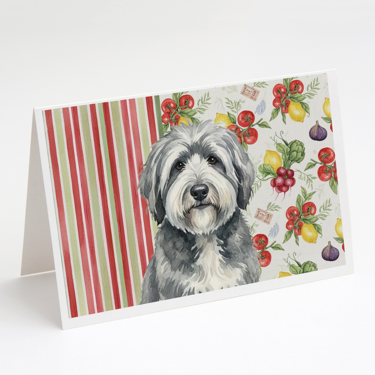 WDK8337GCA7P 5 x 7 in. Gray & White Old English Sheepdog Vegetables Greeting Cards, Pack of 8