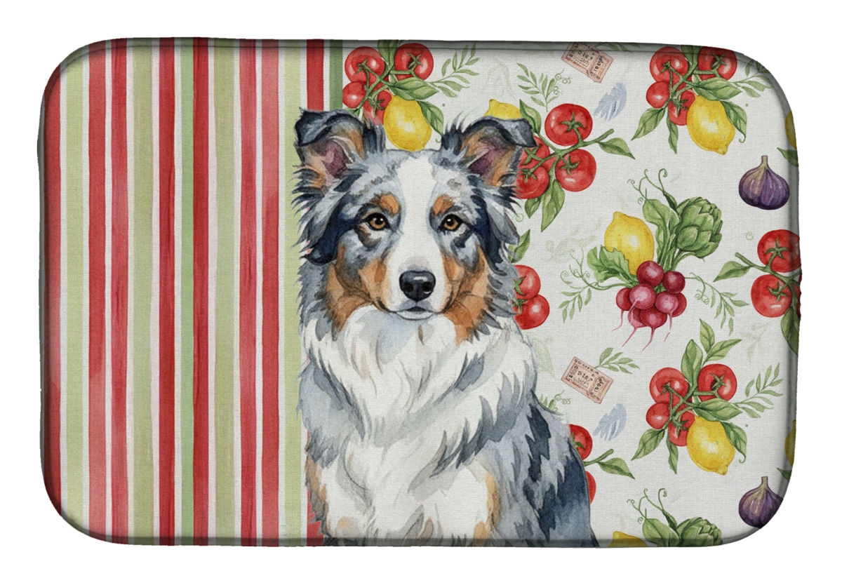 Picture of Carolines Treasures WDK8122DDM 21 x 14 in. Blue Merle Border Collie Vegetables Dish Drying Mat
