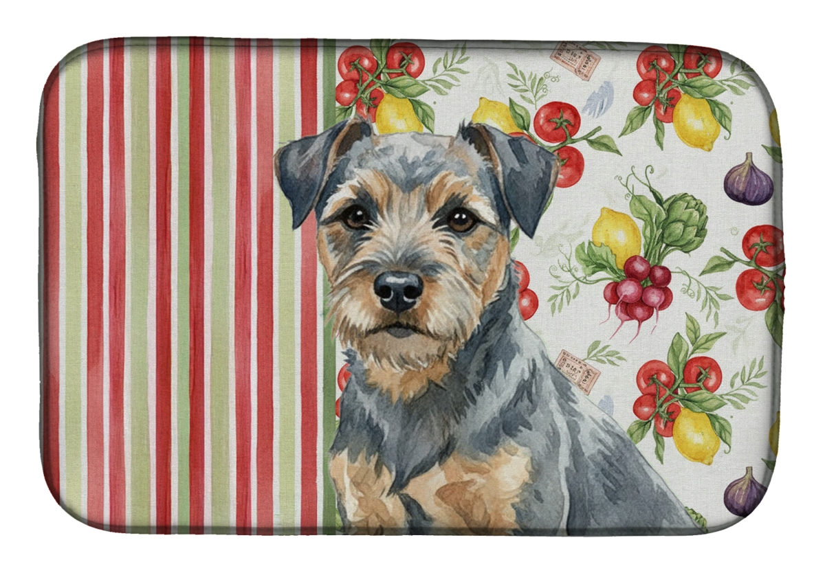 Picture of Carolines Treasures WDK8125DDM 21 x 14 in. Blue & Tan Border Terrier Vegetables Dish Drying Mat