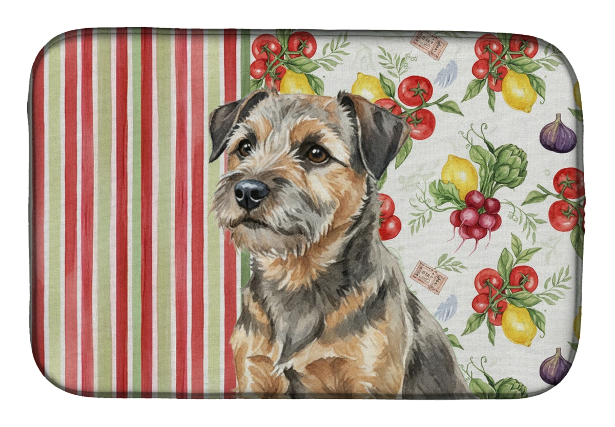 Picture of Carolines Treasures WDK8126DDM 21 x 14 in. Grizzle & Tan Border Terrier Vegetables Dish Drying Mat