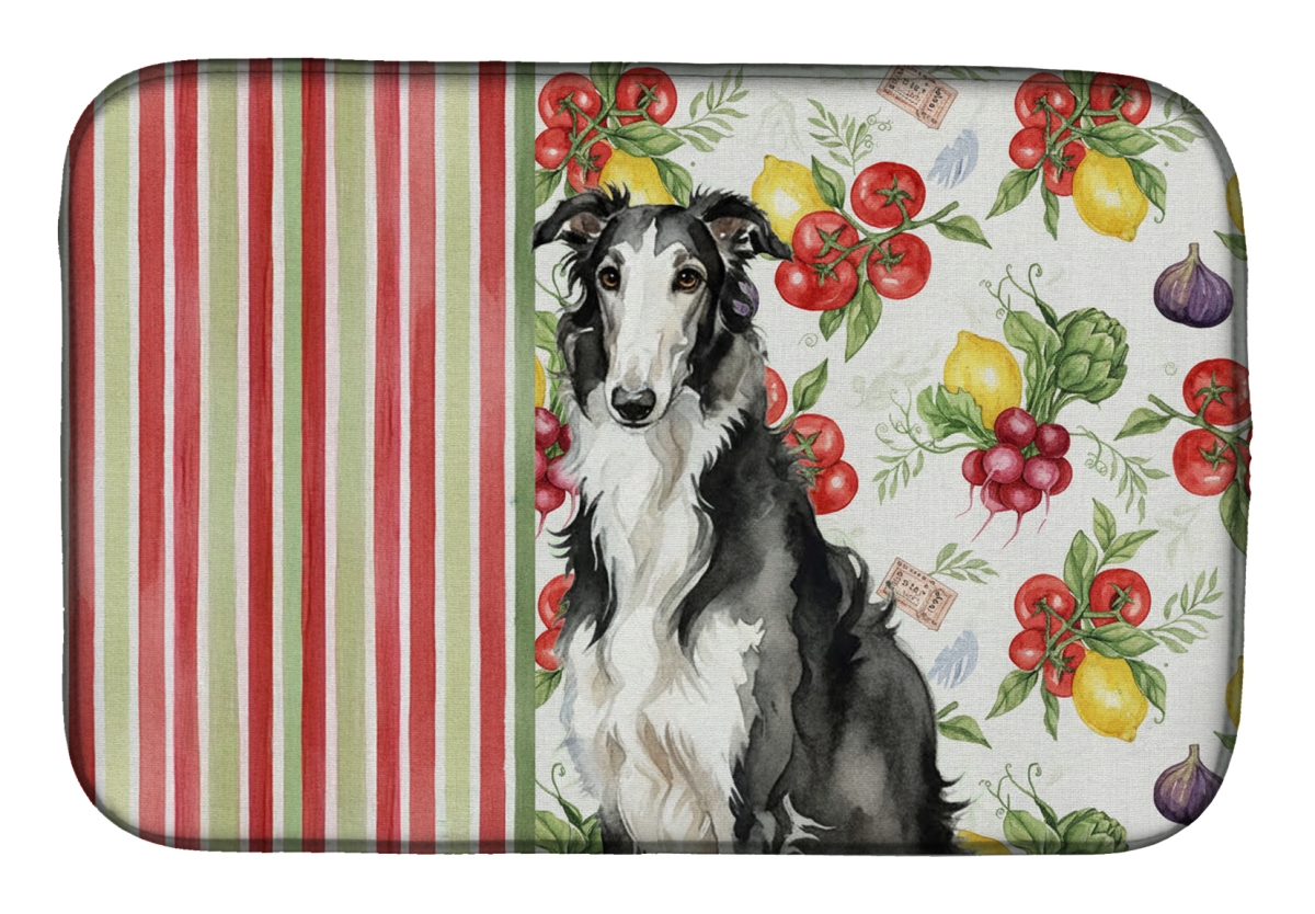 Picture of Carolines Treasures WDK8129DDM 21 x 14 in. Black & White Borzoi Vegetables Dish Drying Mat
