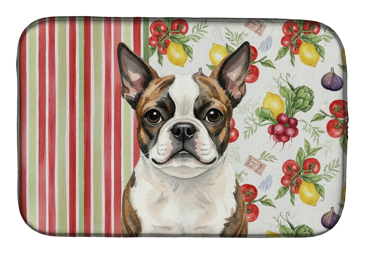 Picture of Carolines Treasures WDK8131DDM 21 x 14 in. Brindle Boston Terrier Vegetables Dish Drying Mat