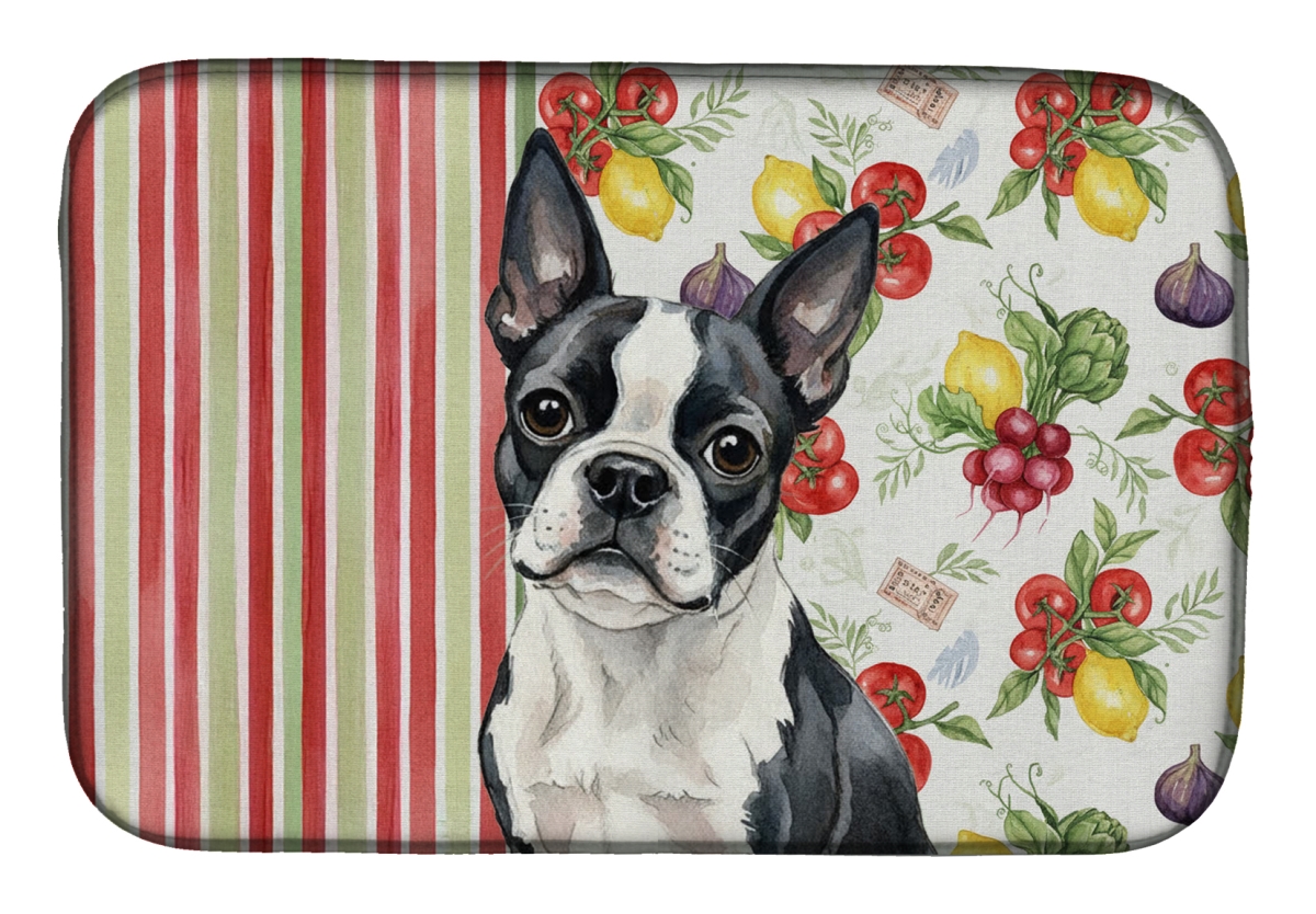 Picture of Carolines Treasures WDK8132DDM 21 x 14 in. Boston Terrier Vegetables Dish Drying Mat