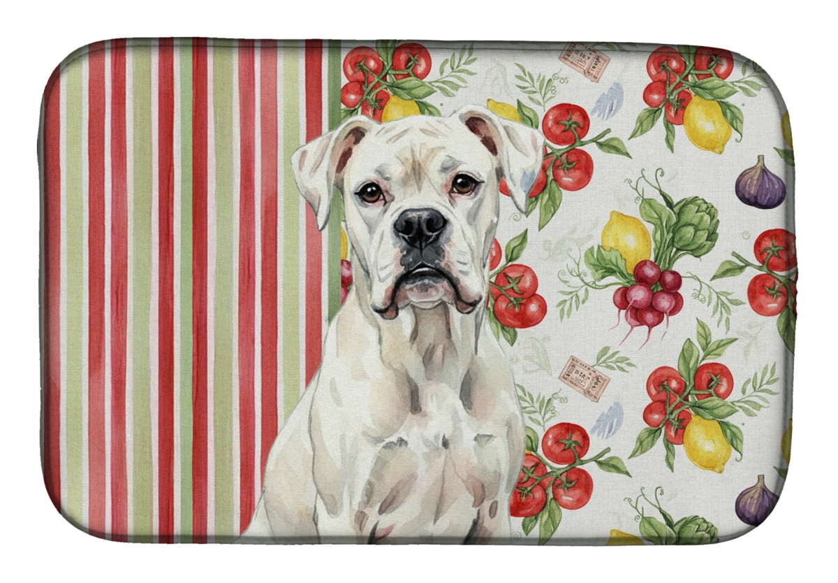 Picture of Carolines Treasures WDK8137DDM 21 x 14 in. White Boxer Vegetables Dish Drying Mat