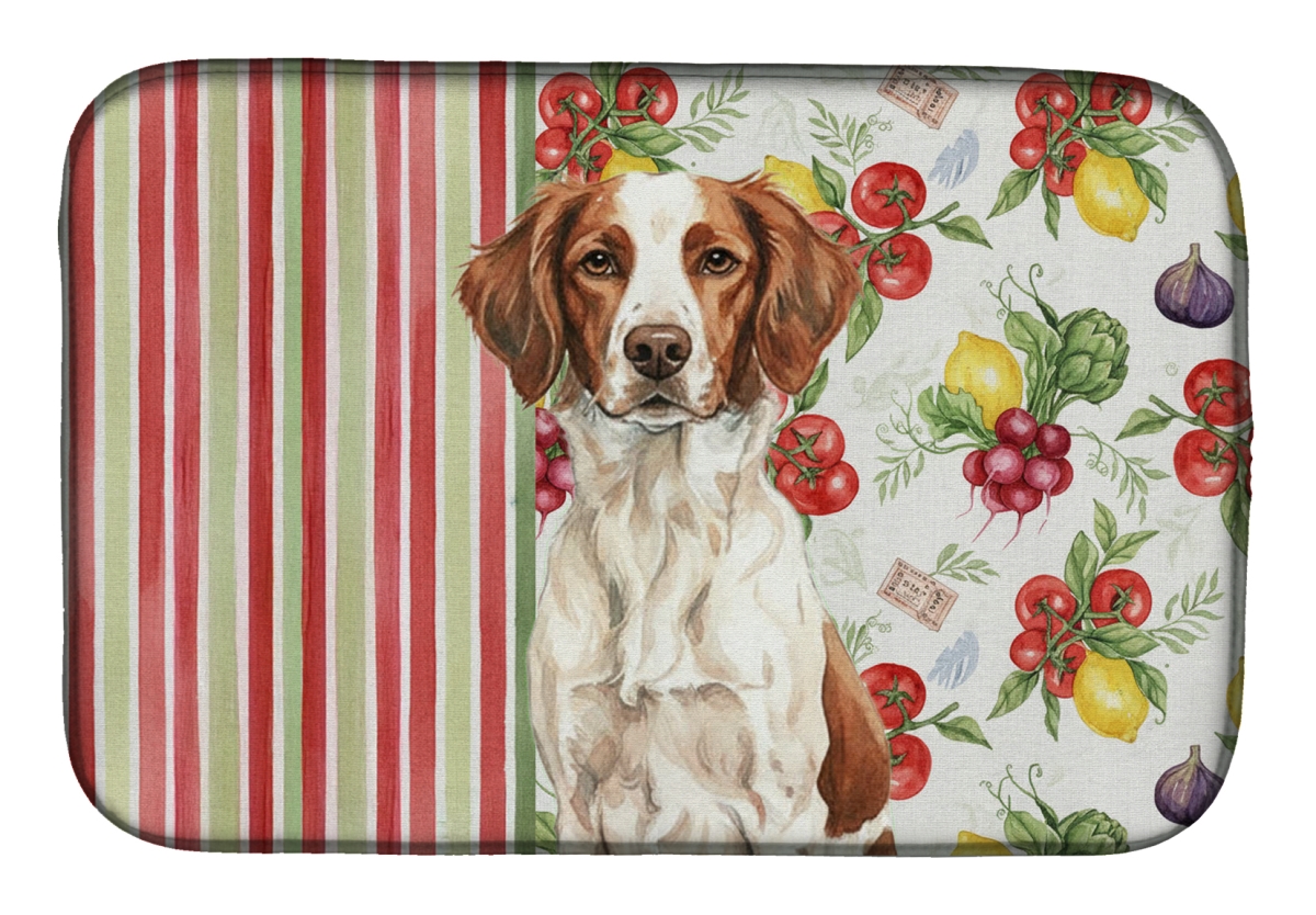 Picture of Carolines Treasures WDK8143DDM 21 x 14 in. Liver & White Brittany Vegetables Dish Drying Mat