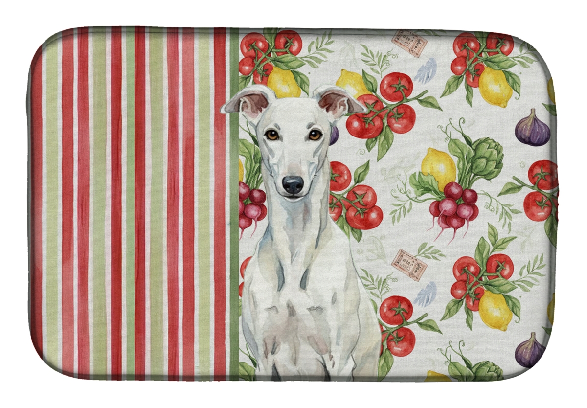 Picture of Carolines Treasures WDK8266DDM 21 x 14 in. White Greyhound Vegetables Dish Drying Mat