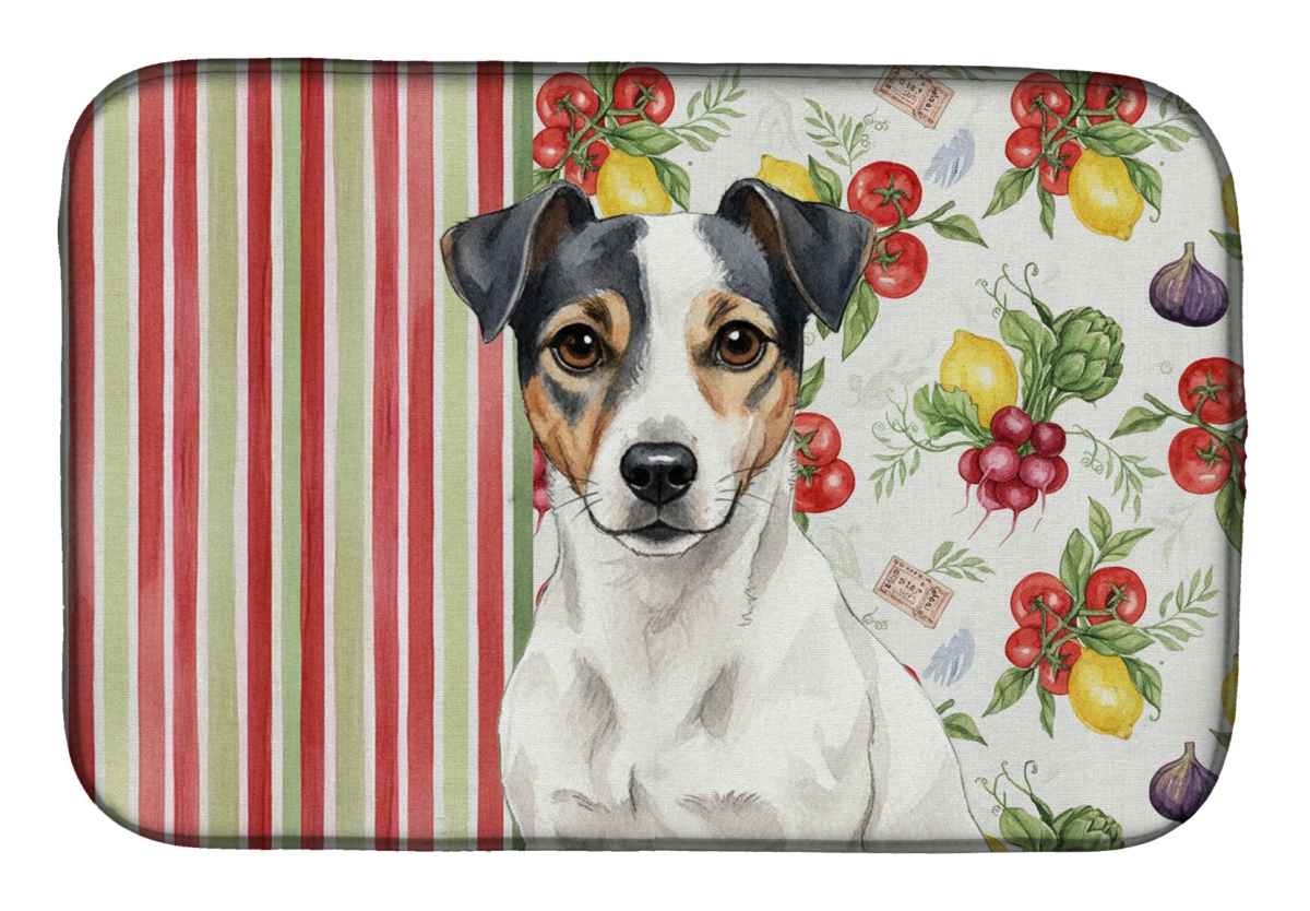 Picture of Carolines Treasures WDK8282DDM 21 x 14 in. White & Black Jack Russell Terrier Vegetables Dish Drying Mat
