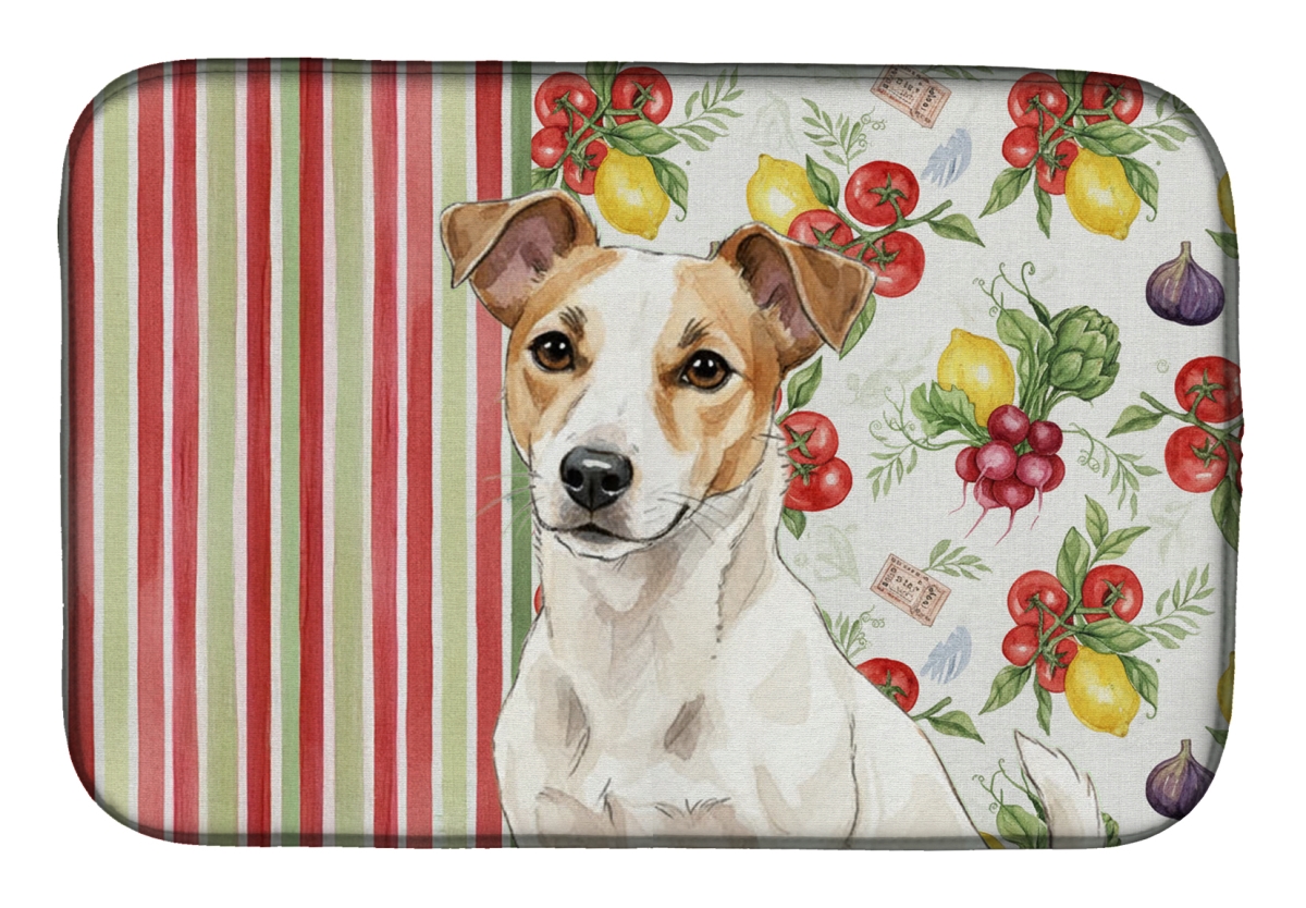 Picture of Carolines Treasures WDK8283DDM 21 x 14 in. White & Tan Jack Russell Terrier Vegetables Dish Drying Mat