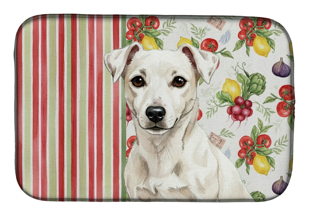 Picture of Carolines Treasures WDK8284DDM 21 x 14 in. White Jack Russell Terrier Vegetables Dish Drying Mat