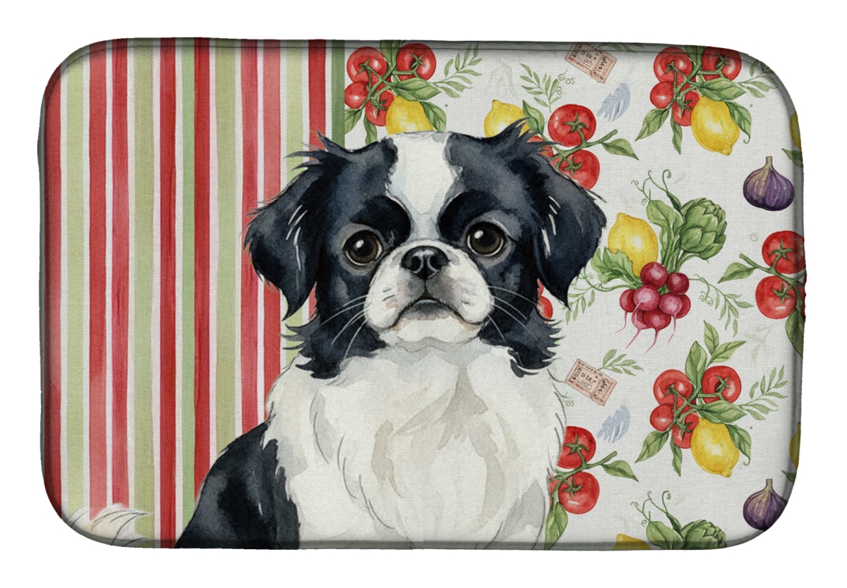 Picture of Carolines Treasures WDK8285DDM 21 x 14 in. Black & White Japanese Chin Vegetables Dish Drying Mat