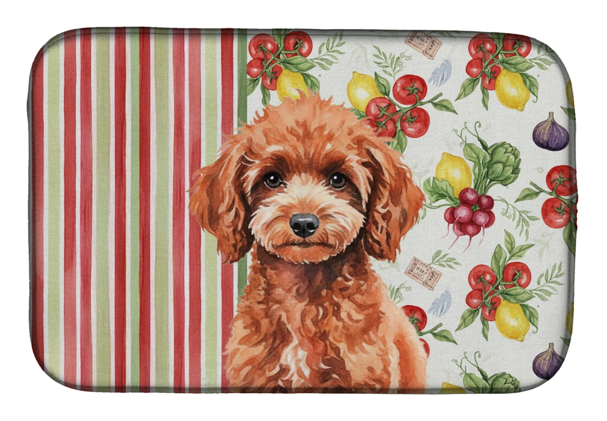 Picture of Carolines Treasures WDK8366DDM 21 x 14 in. Miniature Red Poodle Vegetables Dish Drying Mat