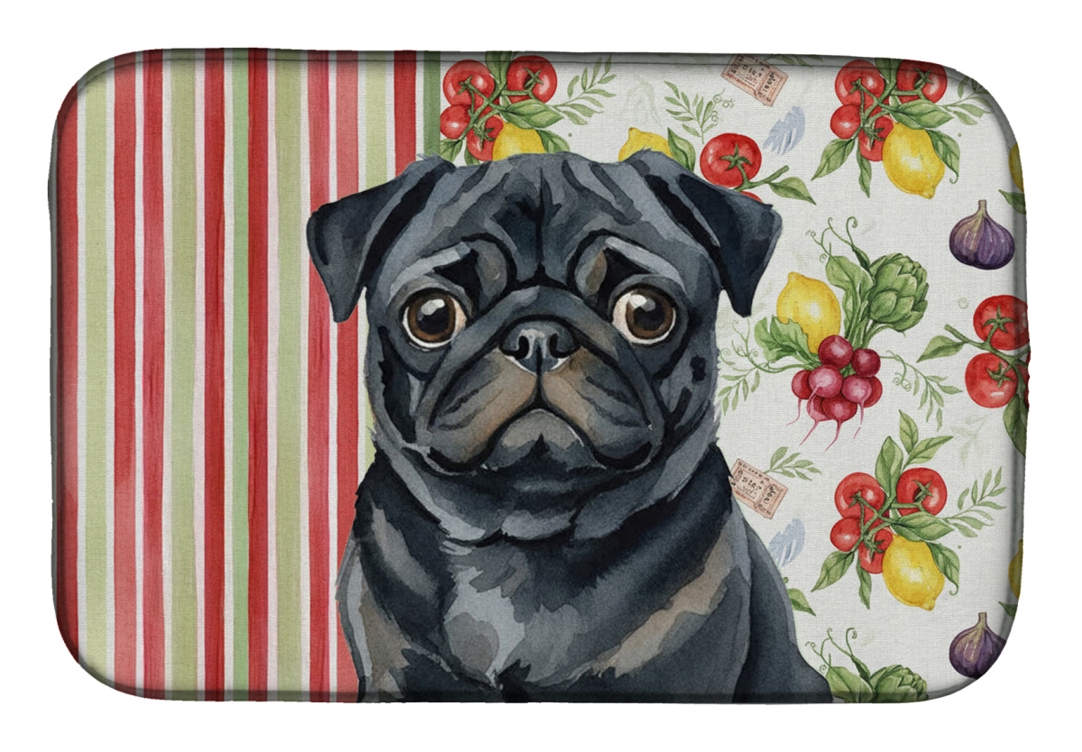 Picture of Carolines Treasures WDK8381DDM 21 x 14 in. Black Pug Vegetables Dish Drying Mat