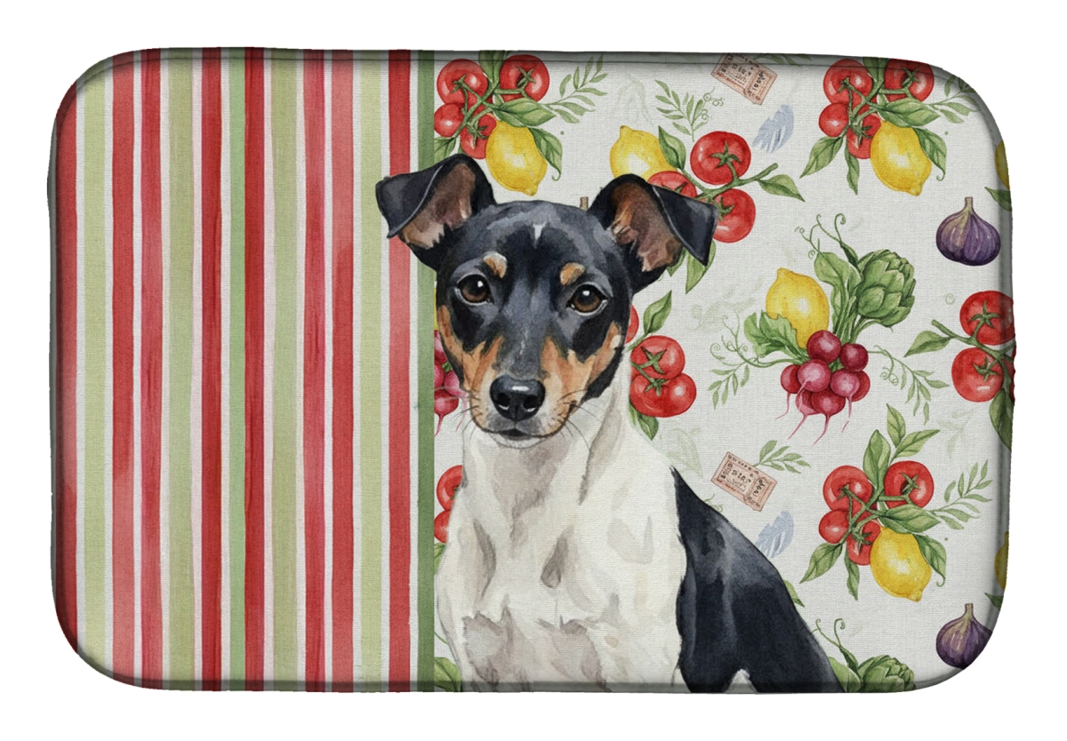 Picture of Carolines Treasures WDK8383DDM 21 x 14 in. Black & White Rat Terrier Vegetables Dish Drying Mat