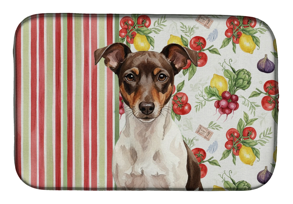 Picture of Carolines Treasures WDK8384DDM 21 x 14 in. Chocolate & White Rat Terrier Vegetables Dish Drying Mat