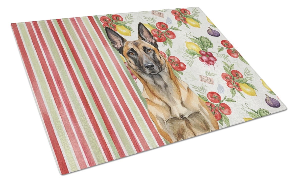 Picture of Carolines Treasures WDK8108LCB 11.25 x 15.25 in. Belgian Malinois Vegetables Glass Cutting Board