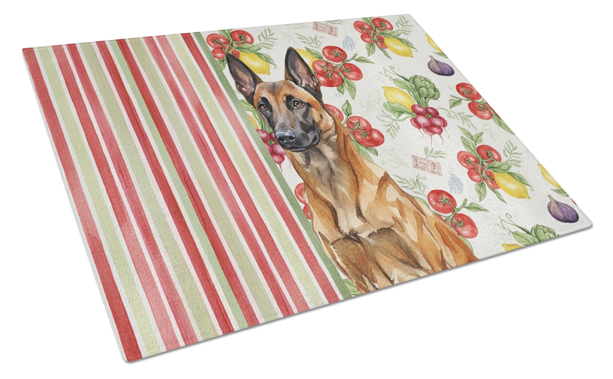 Picture of Carolines Treasures WDK8109LCB 11.25 x 15.25 in. Mahogany Belgian Malinois Vegetables Glass Cutting Board