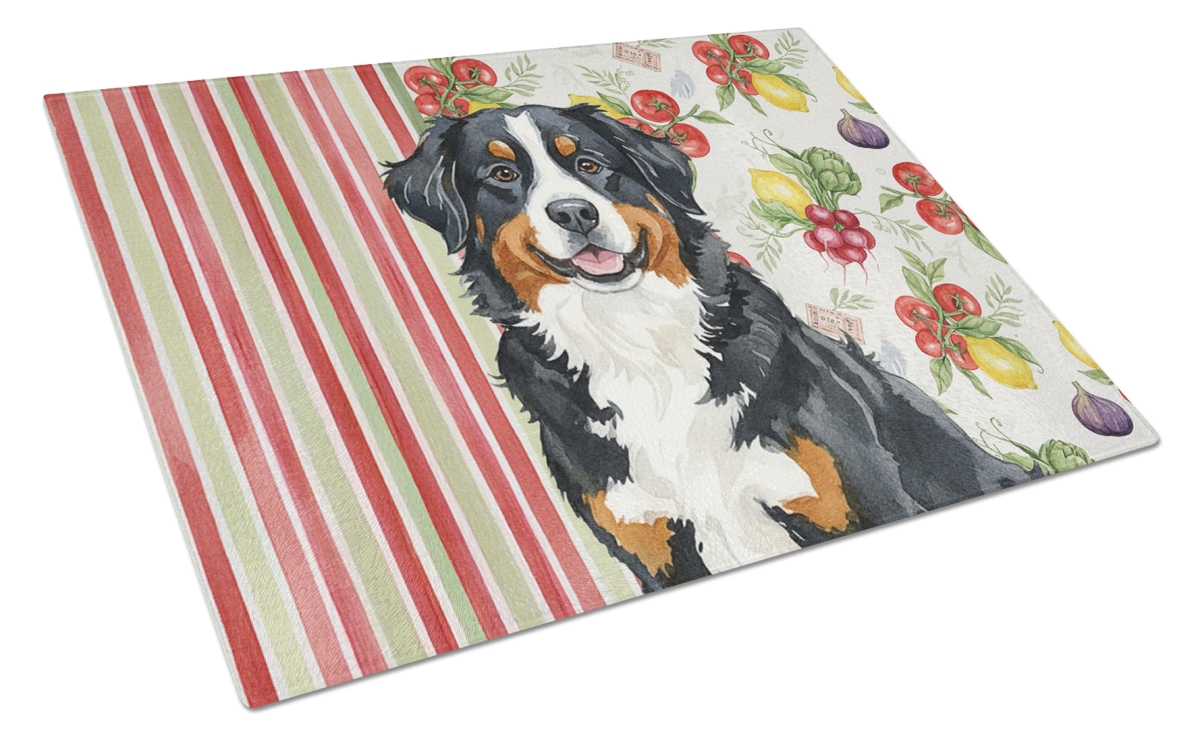 Picture of Carolines Treasures WDK8113LCB 11.25 x 15.25 in. Bernese Mountain Dog Vegetables Glass Cutting Board