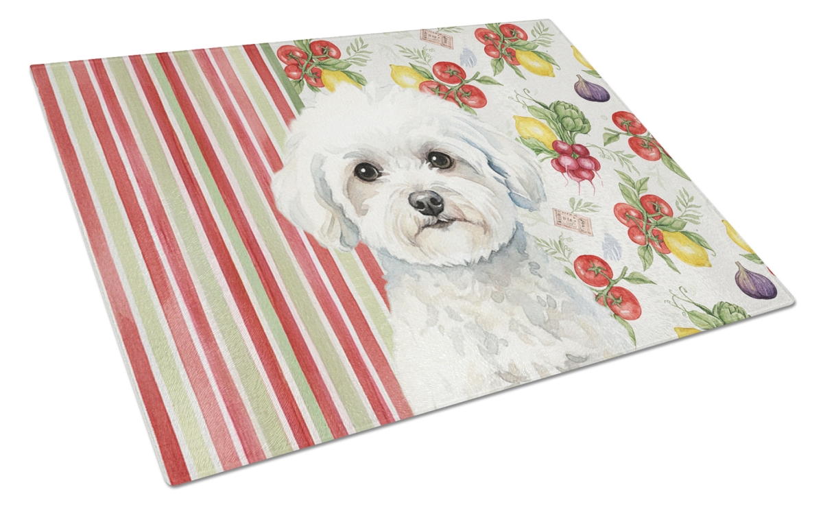 Picture of Carolines Treasures WDK8114LCB 11.25 x 15.25 in. Bichon Frise Vegetables Glass Cutting Board
