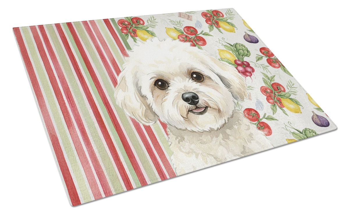 Picture of Carolines Treasures WDK8115LCB 11.25 x 15.25 in. White & Cream Bichon Frise Vegetables Glass Cutting Board