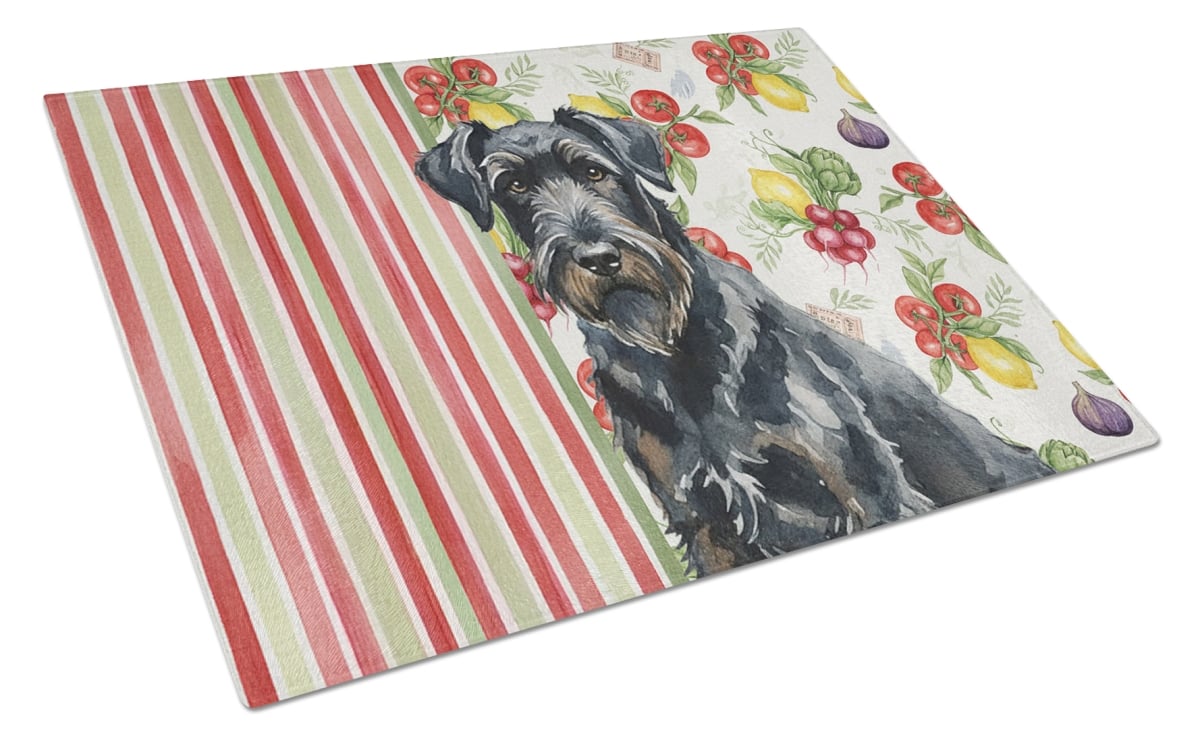 Picture of Carolines Treasures WDK8116LCB 11.25 x 15.25 in. Black Russian Terrier Vegetables Glass Cutting Board