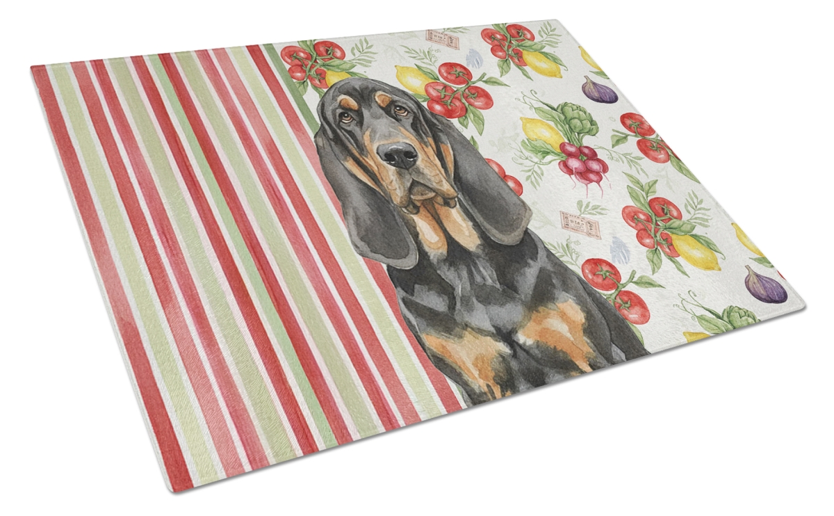 Picture of Carolines Treasures WDK8117LCB 11.25 x 15.25 in. Black & Tan Bloodhound Vegetables Glass Cutting Board