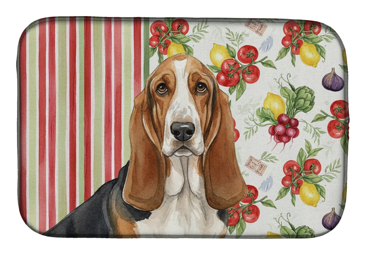 Picture of Carolines Treasures WDK8098DDM 21 x 14 in. Tricolor & White Basset Hound Vegetables Dish Drying Mat