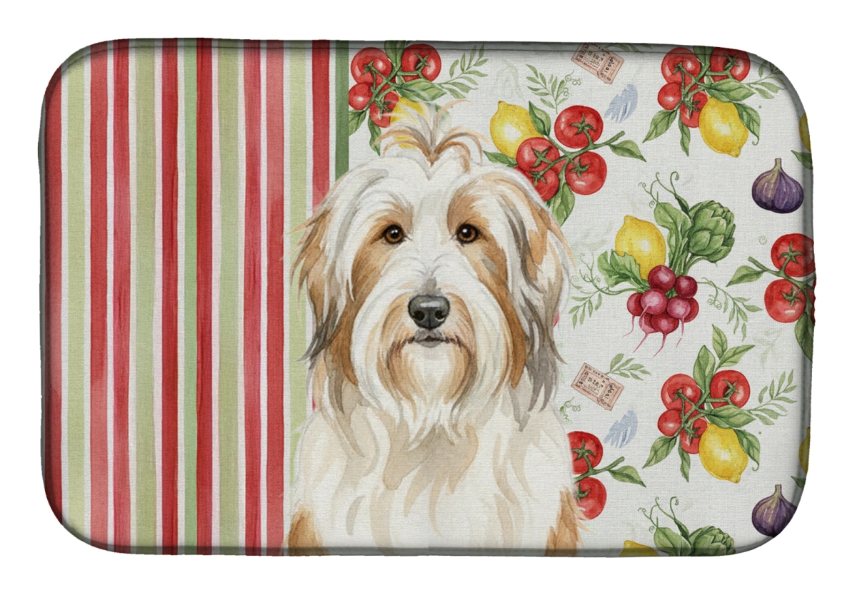 Picture of Carolines Treasures WDK8105DDM 21 x 14 in. White & Tan Bearded Collie Vegetables Dish Drying Mat
