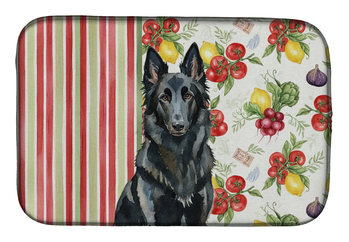 Picture of Carolines Treasures WDK8110DDM 21 x 14 in. Belgian Sheepdog Groenendael Vegetables Dish Drying Mat