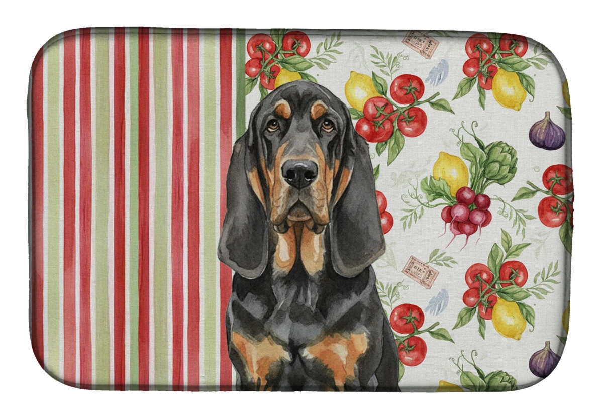 Picture of Carolines Treasures WDK8117DDM 21 x 14 in. Black & Tan Bloodhound Vegetables Dish Drying Mat