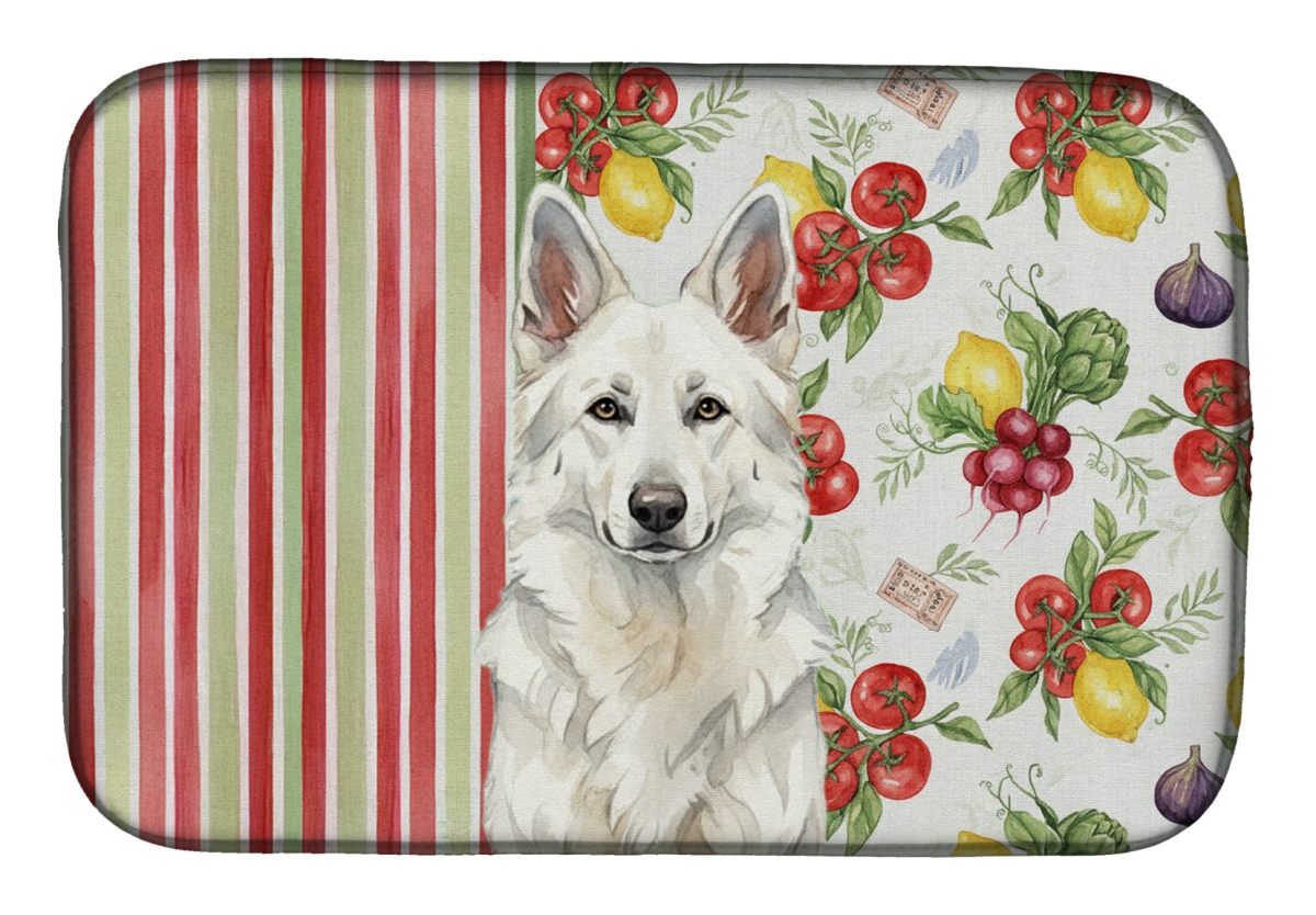 Picture of Carolines Treasures WDK8247DDM 21 x 14 in. White German Shepherd Vegetables Dish Drying Mat