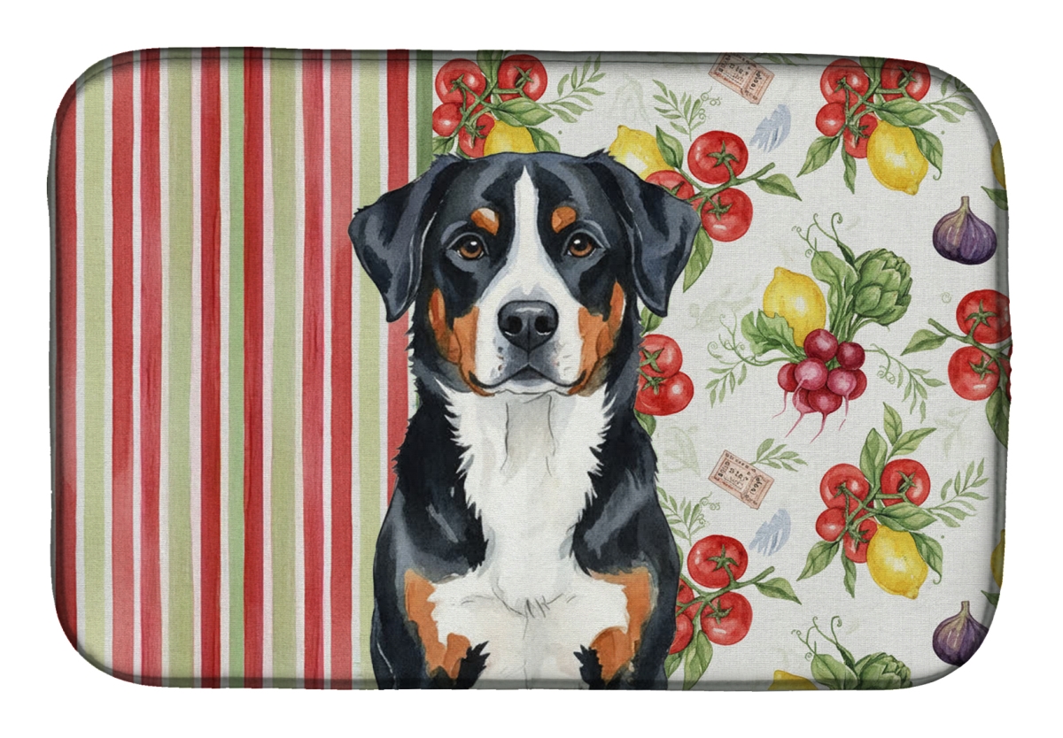 Picture of Carolines Treasures WDK8259DDM 21 x 14 in. Greater Swiss Mountain Dog Vegetables Dish Drying Mat