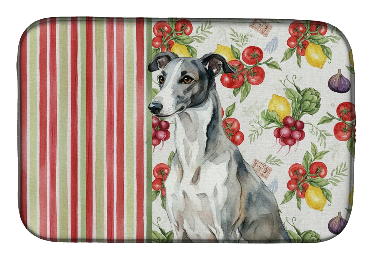 Picture of Carolines Treasures WDK8260DDM 21 x 14 in. Black & White Greyhound Vegetables Dish Drying Mat