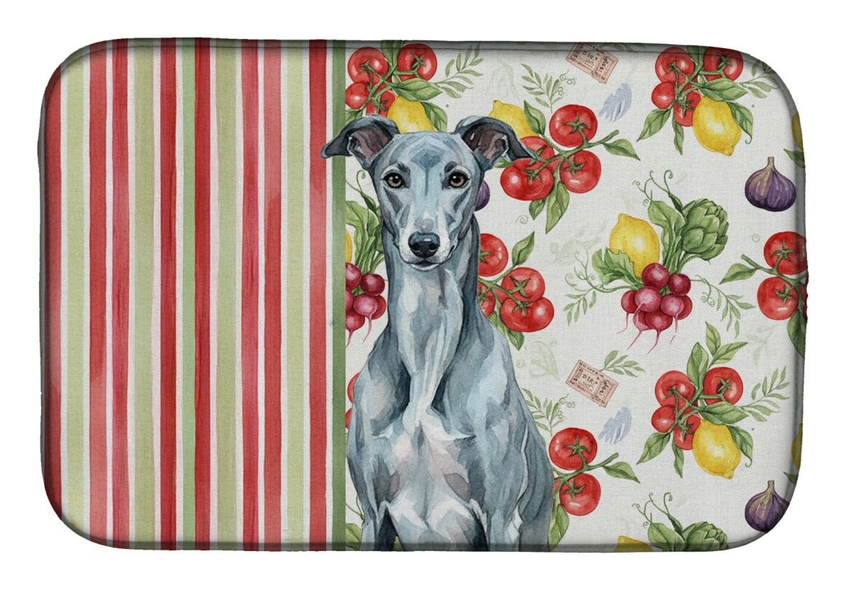 Picture of Carolines Treasures WDK8262DDM 21 x 14 in. Blue Brindle Greyhound Vegetables Dish Drying Mat