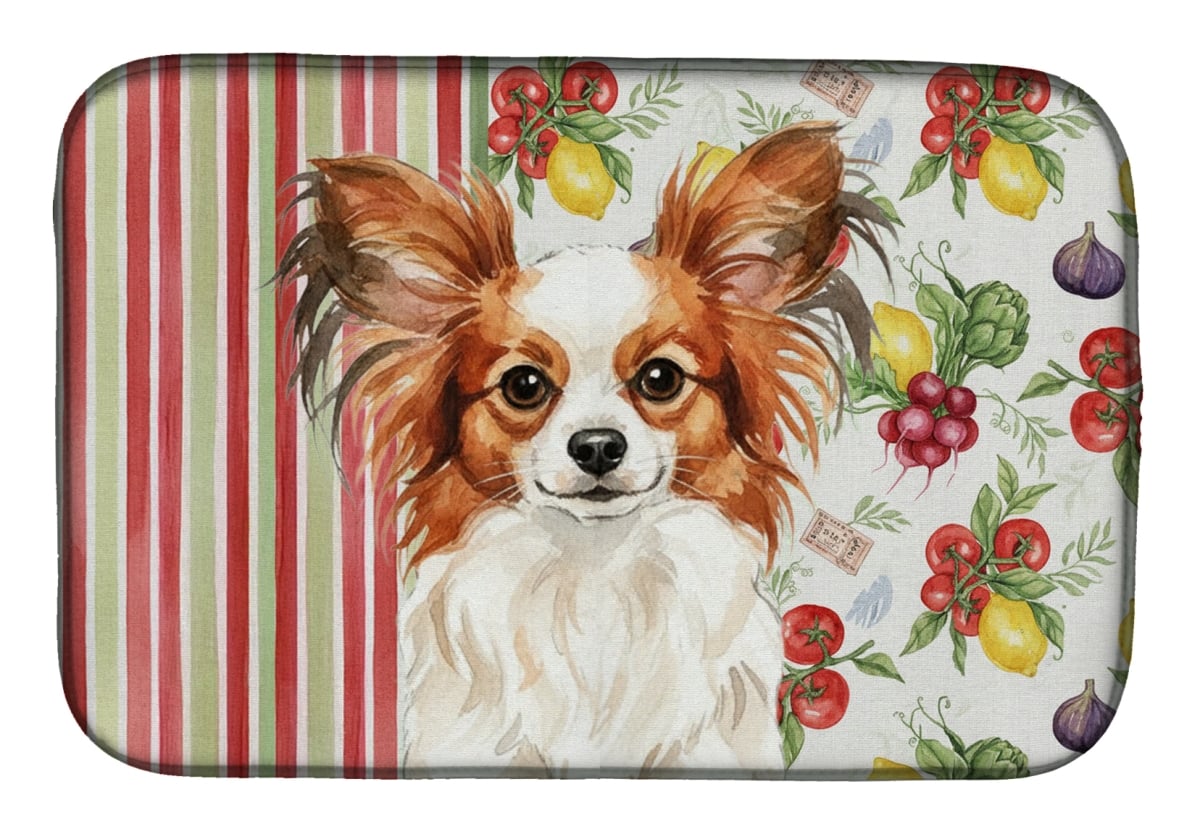 Picture of Carolines Treasures WDK8344DDM 21 x 14 in. White with Red Papillon Vegetables Dish Drying Mat
