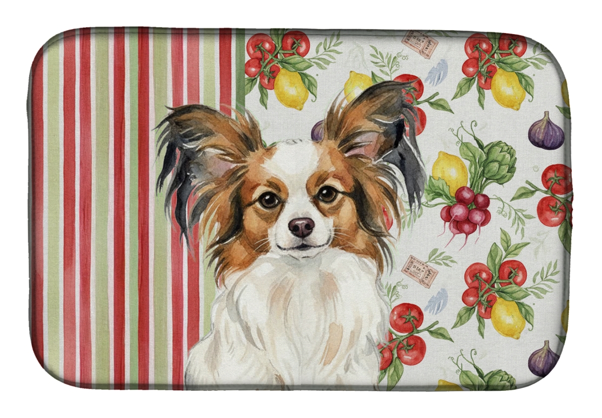 Picture of Carolines Treasures WDK8345DDM 21 x 14 in. White with Sable Papillon Vegetables Dish Drying Mat