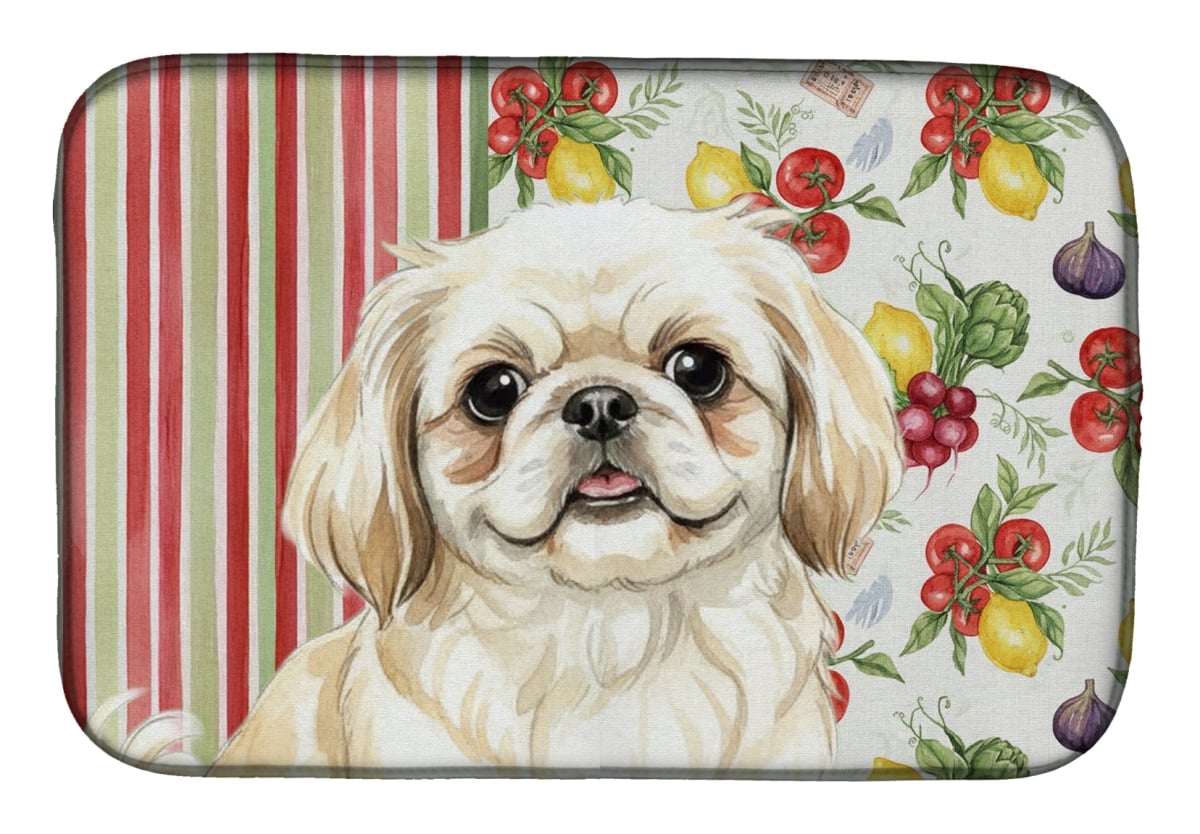 Picture of Carolines Treasures WDK8349DDM 21 x 14 in. Cream Pekingese Vegetables Dish Drying Mat