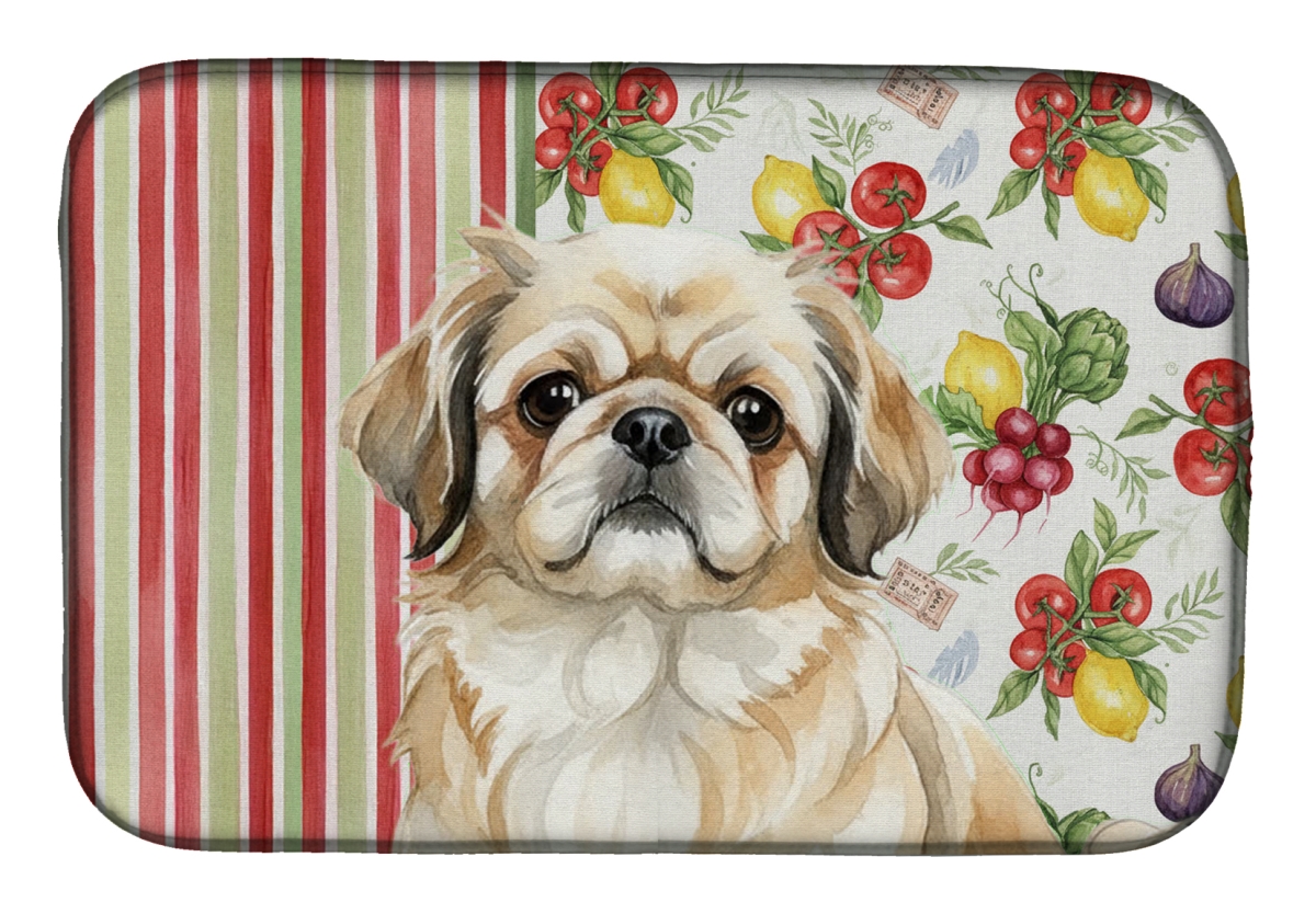 Picture of Carolines Treasures WDK8350DDM 21 x 14 in. Fawn Pekingese Vegetables Dish Drying Mat