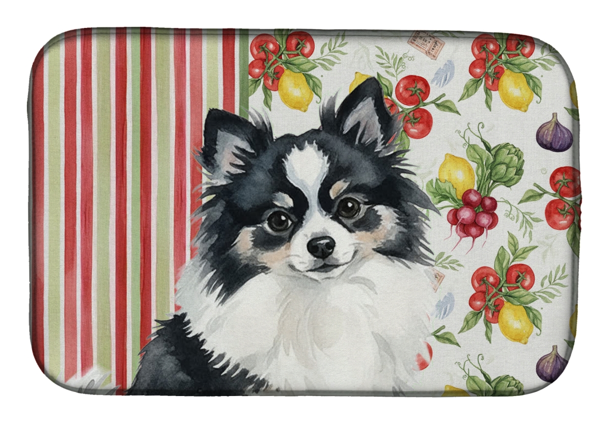 Picture of Carolines Treasures WDK8358DDM 21 x 14 in. Black & White Pomeranian Vegetables Dish Drying Mat