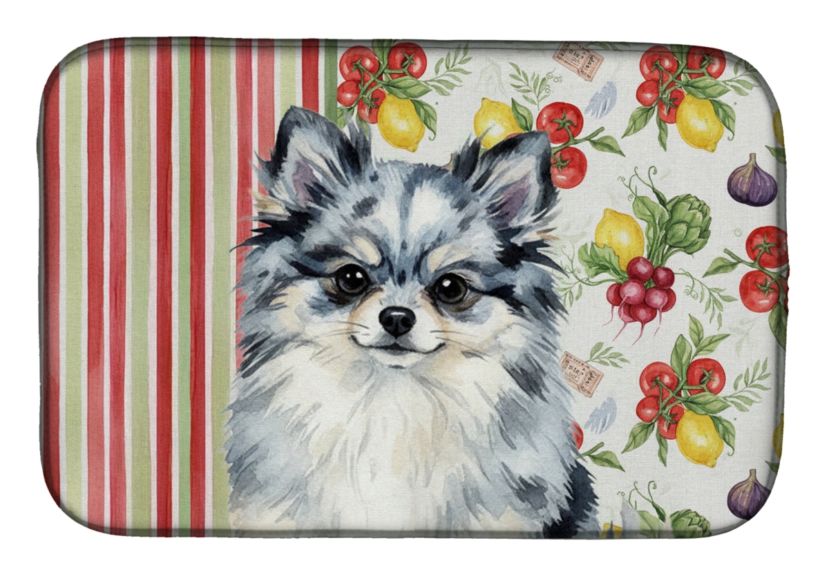 Picture of Carolines Treasures WDK8360DDM 21 x 14 in. Blue Merle Pomeranian Vegetables Dish Drying Mat