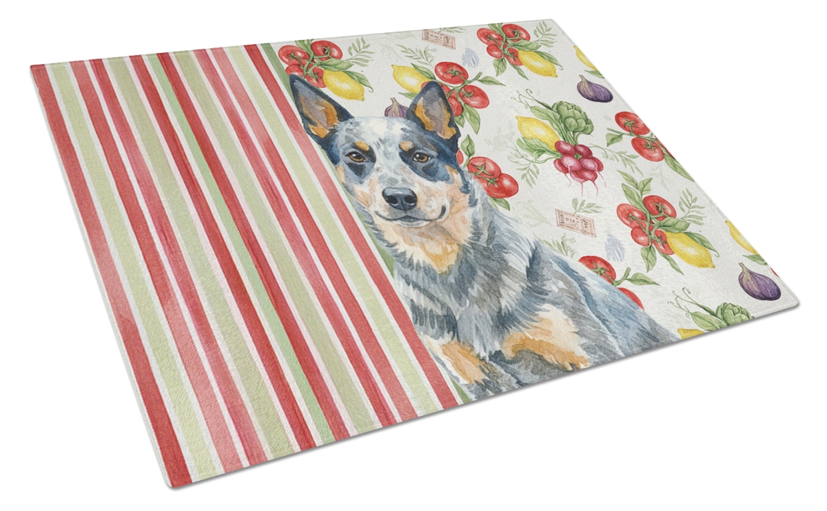 Picture of Carolines Treasures WDK8087LCB 11.25 x 15.25 in. Blue Heeler Australian Cattle Dog Vegetables Glass Cutting Board