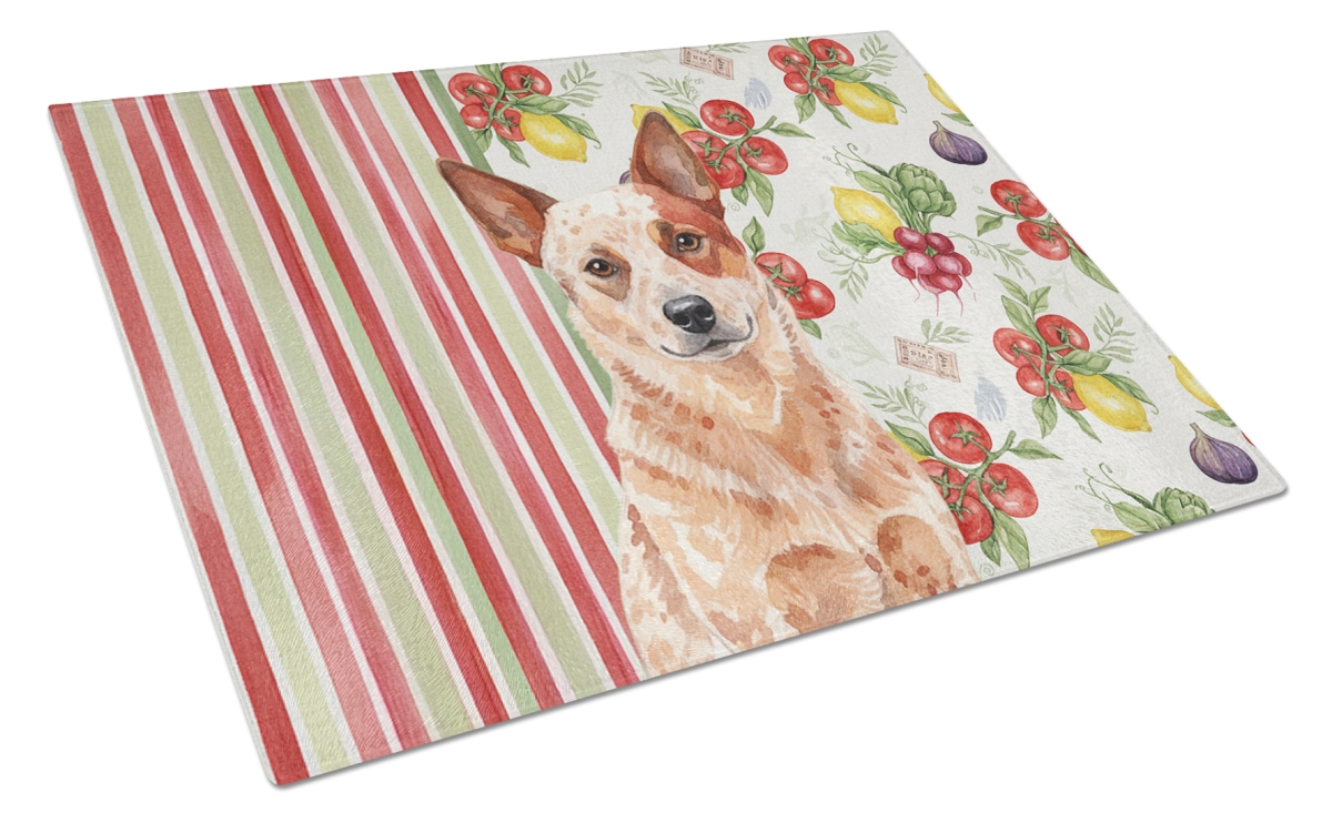 Picture of Carolines Treasures WDK8088LCB 11.25 x 15.25 in. Red Heeler Australian Cattle Dog Vegetables Glass Cutting Board
