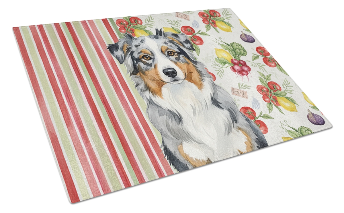 Picture of Carolines Treasures WDK8090LCB 11.25 x 15.25 in. Blue Merle Australian Shepherd Vegetables Glass Cutting Board