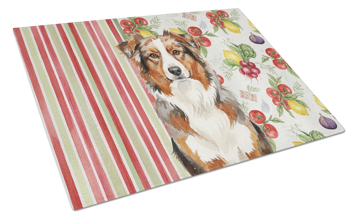 Picture of Carolines Treasures WDK8091LCB 11.25 x 15.25 in. Red Merle Australian Shepherd Vegetables Glass Cutting Board