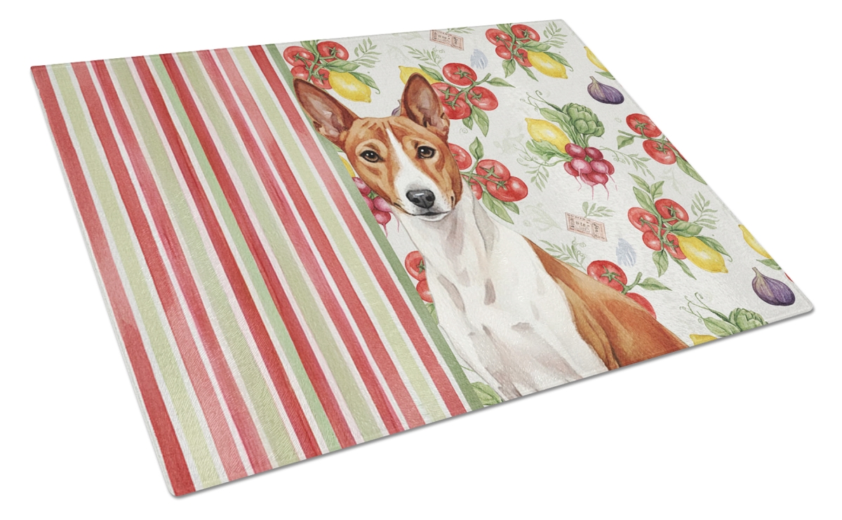 Picture of Carolines Treasures WDK8094LCB 11.25 x 15.25 in. Red & White Basenji Vegetables Glass Cutting Board